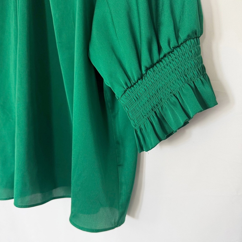 Worthington PXXL Green Blouse Smocked Cuff Ruffle Sleeve Career Elegant - Picture 3 of 7